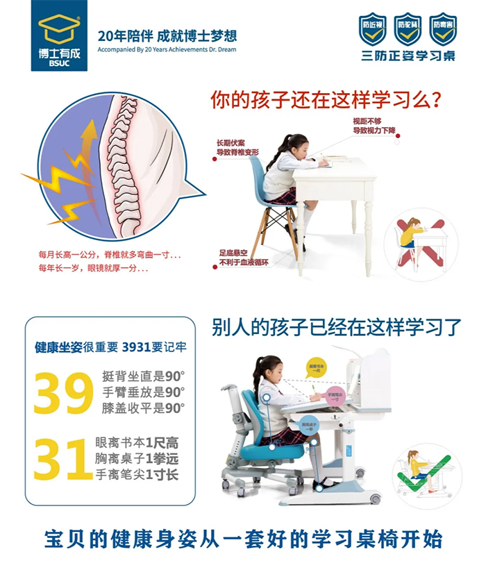 博士有成三防學(xué)習(xí)桌助力兒童健康